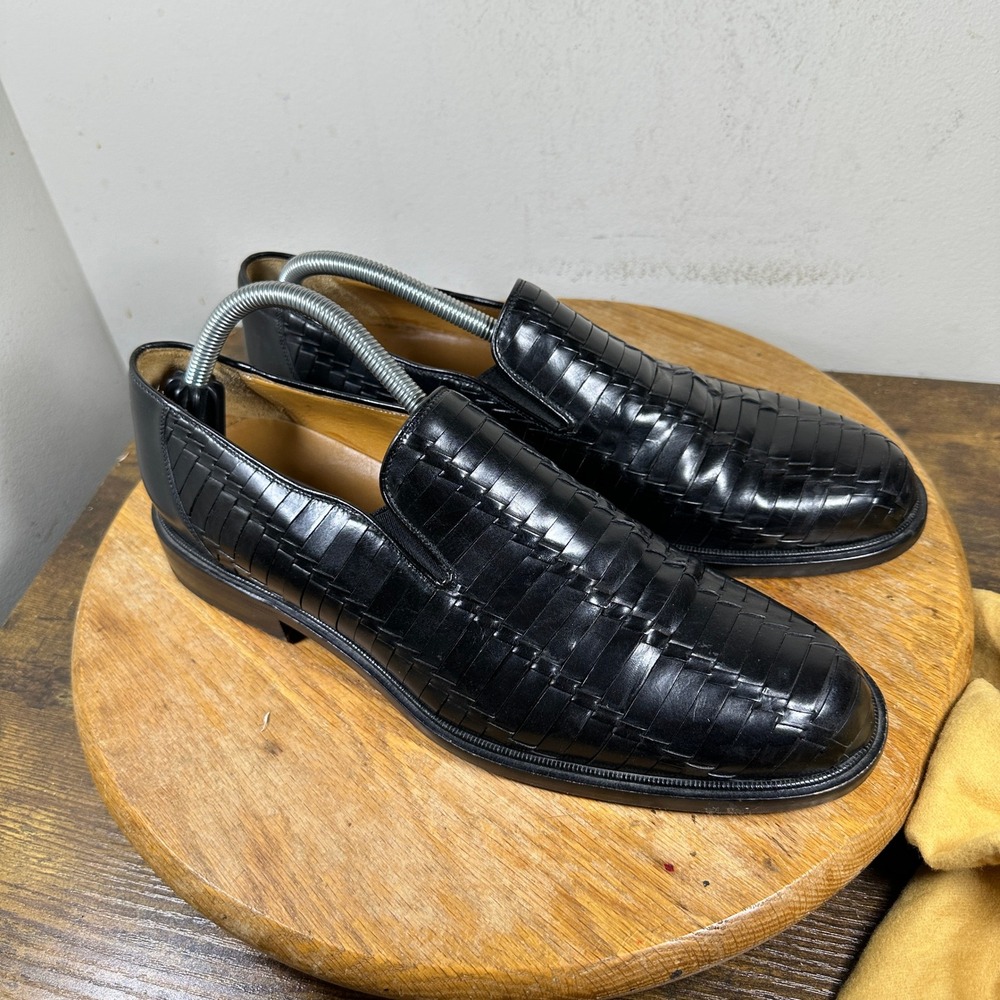 Mezlan Panama Mens Black Woven Leather Loafers Dress Shoes Size 10 M
